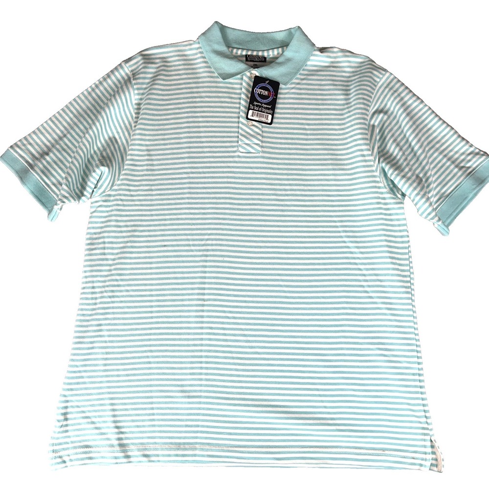 Cottonnet Sports Apparel Mens Polo Shirt 2XL White/Mint Green Striped NWT Cotton